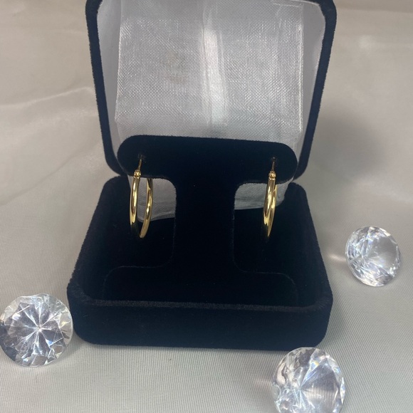 14K YELLOW GOLD classic thin hoop earrings REAL GOLD 1” - Picture 4 of 11